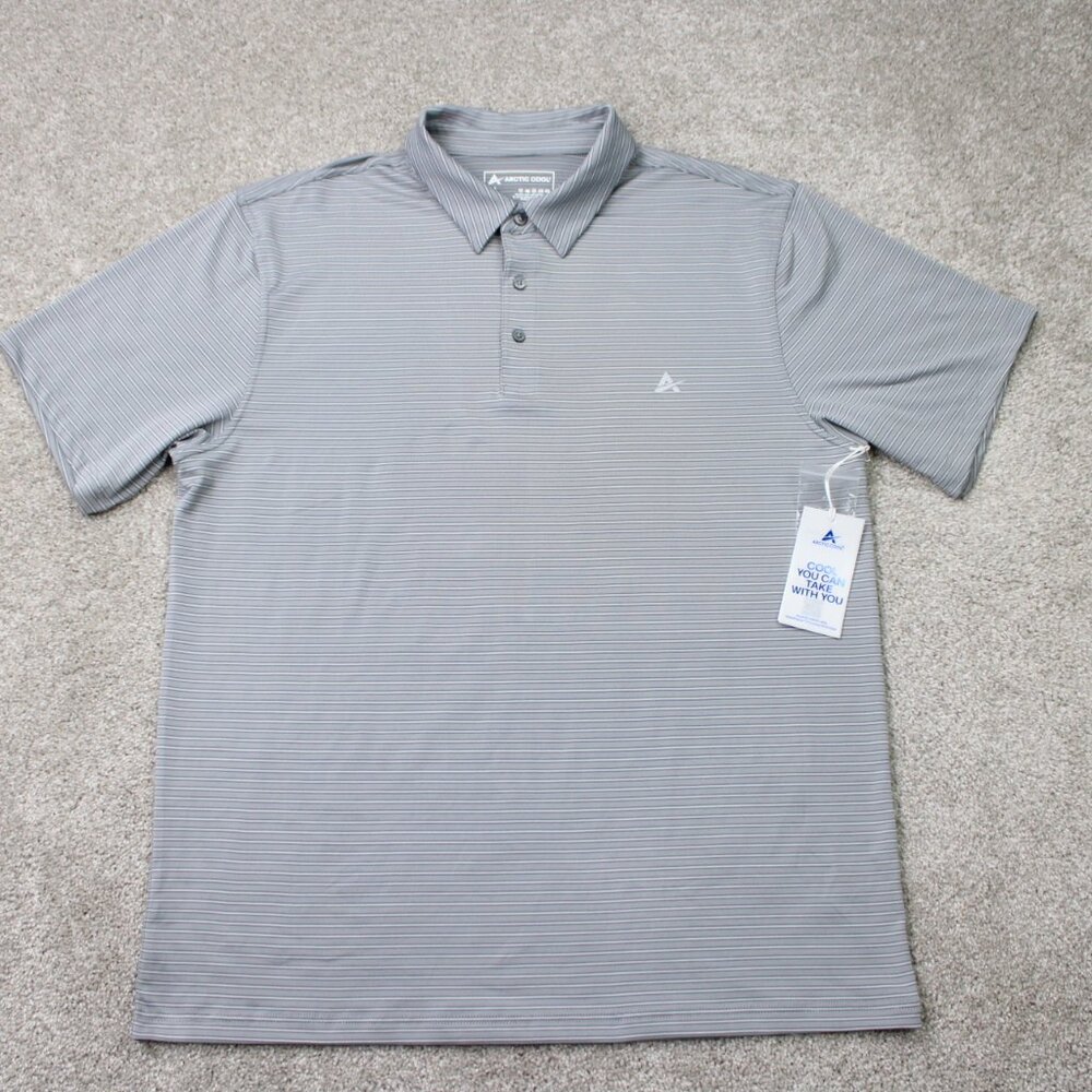 Artic Cool Polo Shirt‎ NWT Mens XL Grety Stripe Hydrofreeze X Cooling Tech S/S